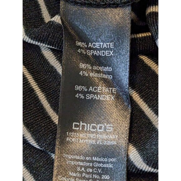 Chicos TRAVELERS Womens Small Stripe Black White Top Slinky Asymmetrical Hem - Picture 6 of 6